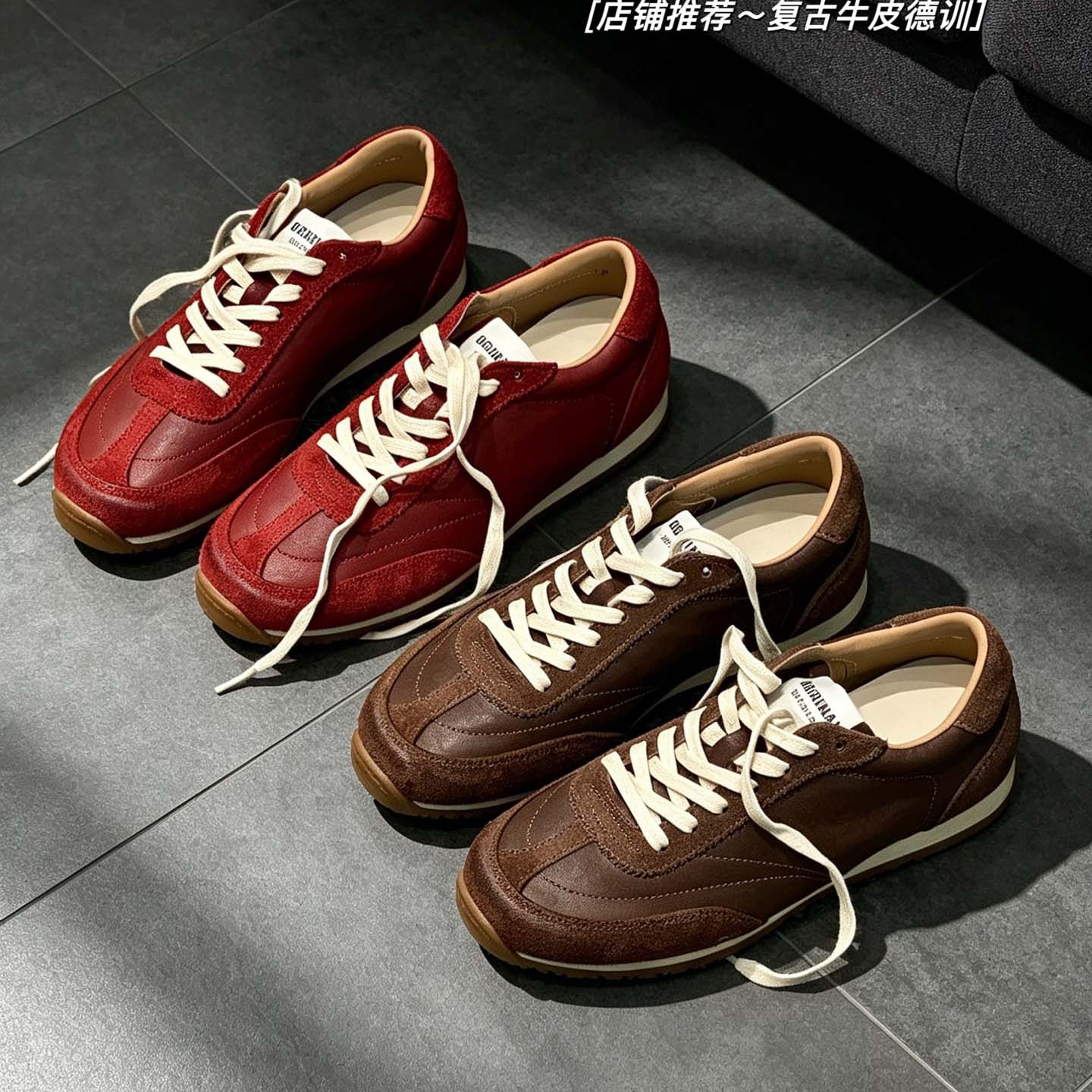 烟雨诗情2026秋季新款英伦风牛皮真皮系带内增高德训鞋板鞋女鞋