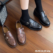 单鞋 女2025秋新款 英伦风中跟小皮鞋 美拉舒适牛皮真皮布洛克鞋 女鞋