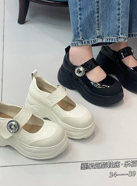 烟雨诗情女鞋厚底鞋2026春年季新款牛皮真皮一字扣带浅口女松糕鞋