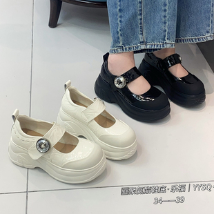 新款 烟雨诗情女鞋 厚底鞋 2026春年季 牛皮真皮一字扣带浅口女松糕鞋