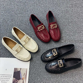 英伦风牛皮真皮一脚蹬舒适豆豆鞋 乐福鞋 单鞋 烟雨诗情2026春款 女鞋