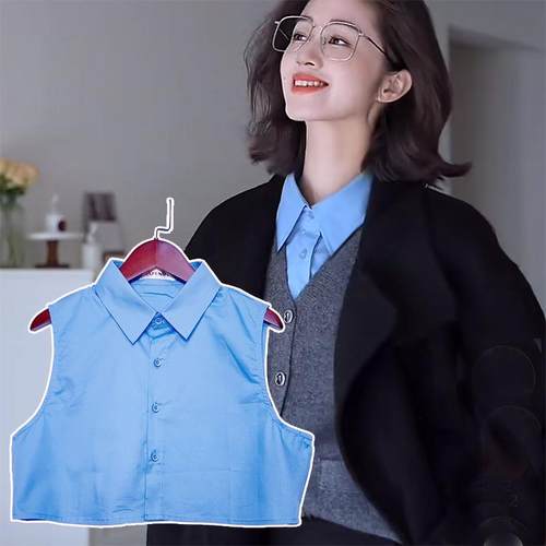 蓝色棉质假领子女衬衫领