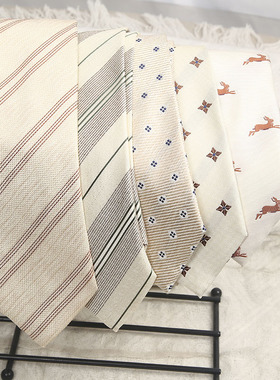 白色涤丝花纹手打领带英伦港风感复古小众休闲帅气男衬衫百搭工作