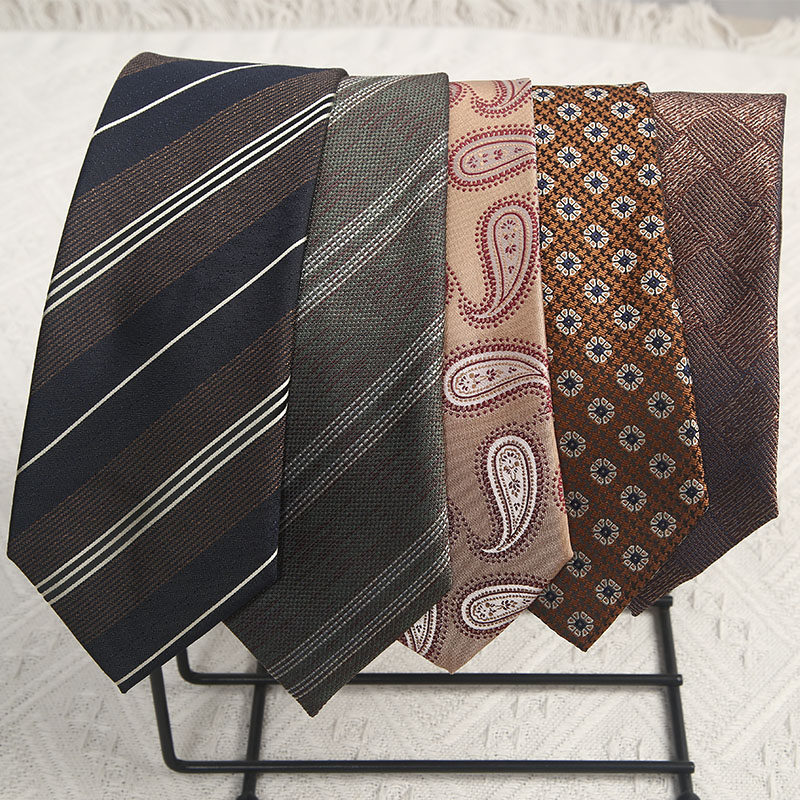 条纹涤丝花纹手打领带英伦港风感复古小众休闲帅气男衬衫百搭工作