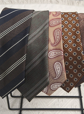 条纹涤丝花纹手打领带英伦港风感复古小众休闲帅气男衬衫百搭工作