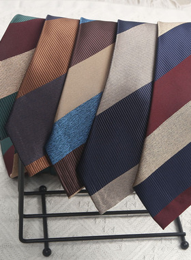 涤丝条纹手打领带英伦港风感复古小众休闲帅气男衬衫百搭工作商务