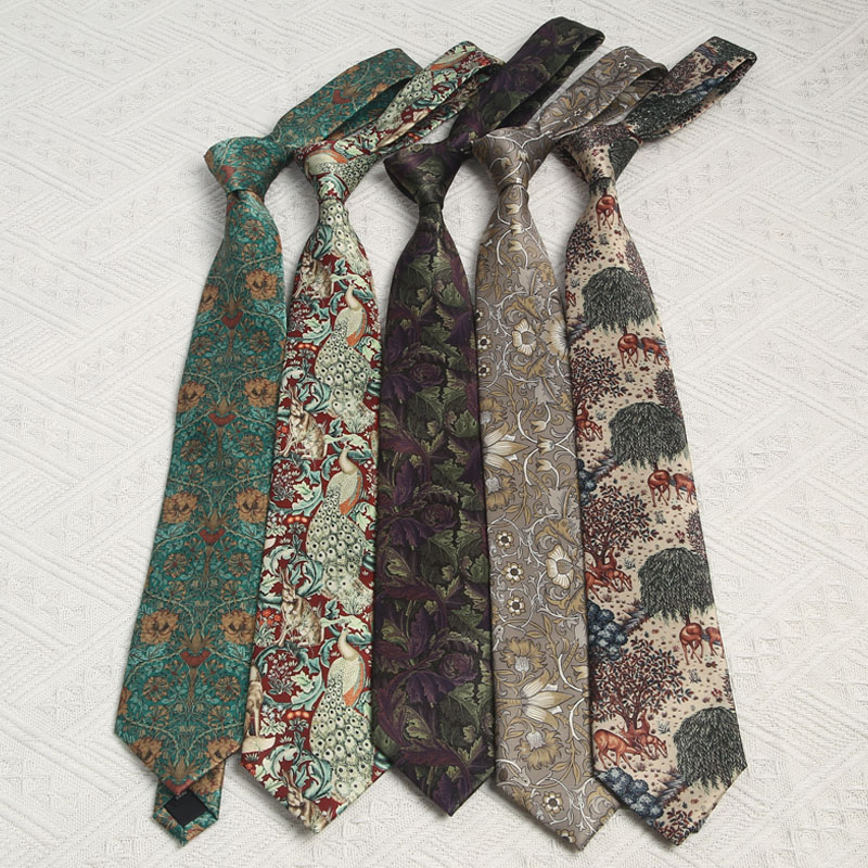 涤丝花色手打领带英伦港风古着宽版高级感复古时髦帅气男百搭配饰