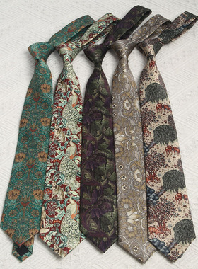 涤丝花色手打领带英伦港风古着宽版高级感复古时髦帅气男百搭配饰