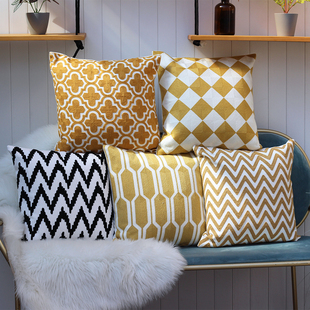 黑白格子北欧简约现代几何图形抱枕刺绣花沙发靠枕靠垫午睡枕抱枕