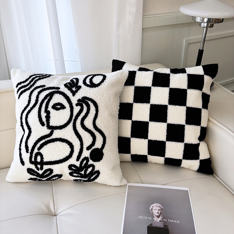 北欧ins风客厅沙发抱枕靠垫黑白棋盘格简约抱枕样板间靠枕
