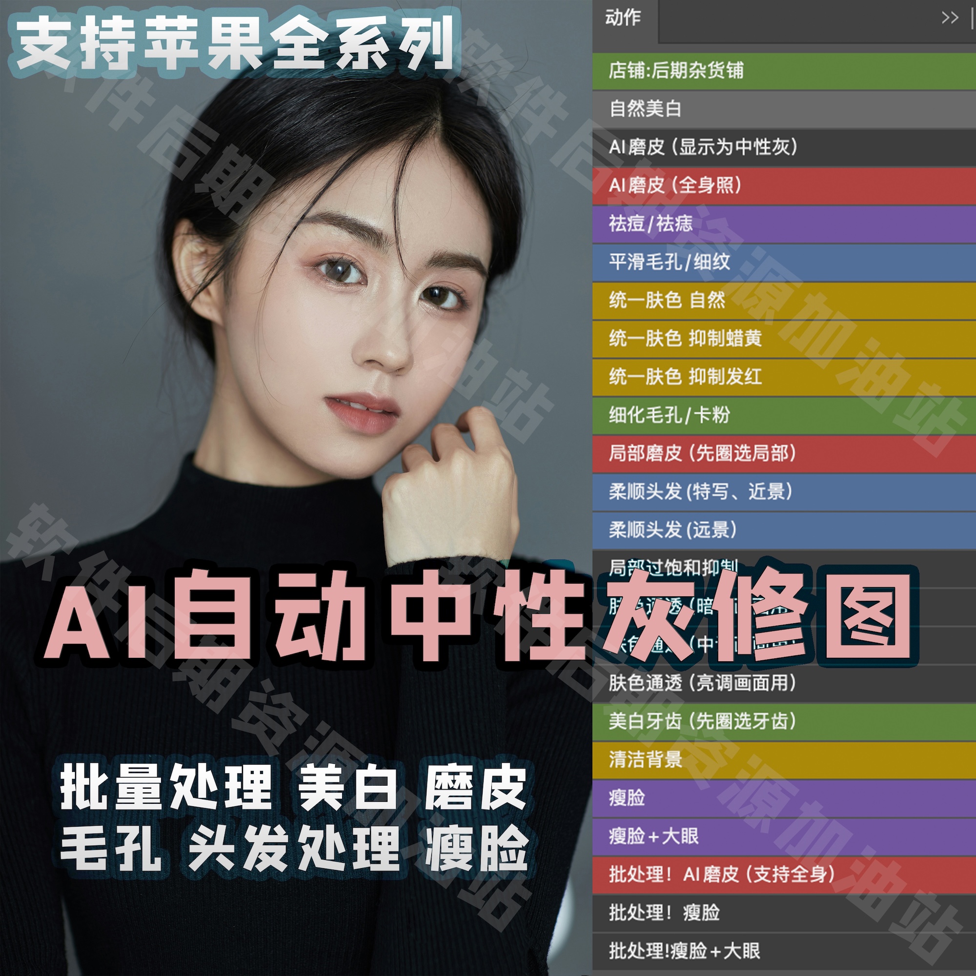MAC版ai一键自动中性灰质感磨皮ps修图动作类retouch4me远程