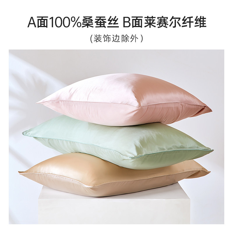 太湖雪真丝纯色枕套单面桑蚕丝苏州丝绸单人枕头套一只装 48x74cm