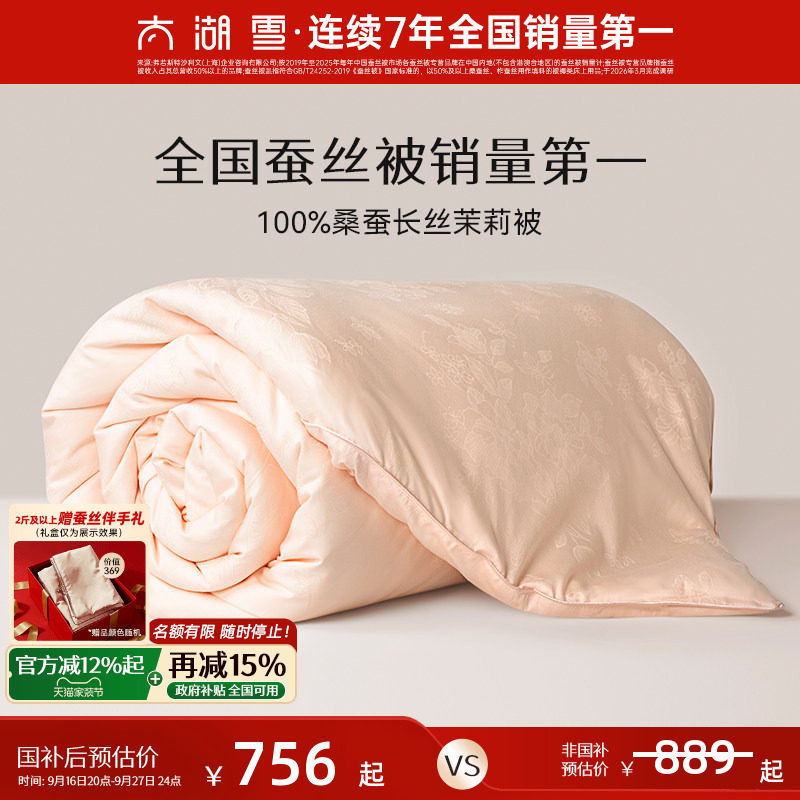 太湖雪桑蚕长丝子母被手工定位图片