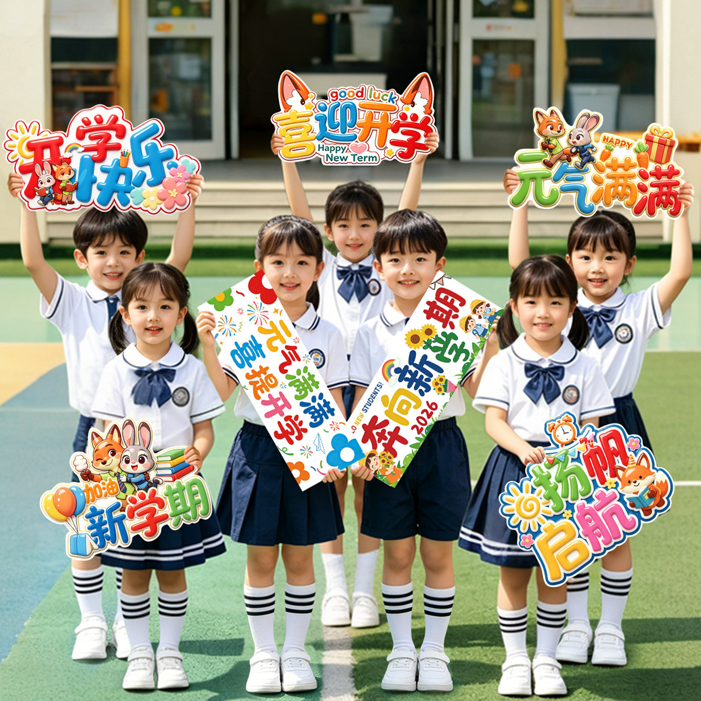 开学季典礼拍照KT板手举牌小条幅图片