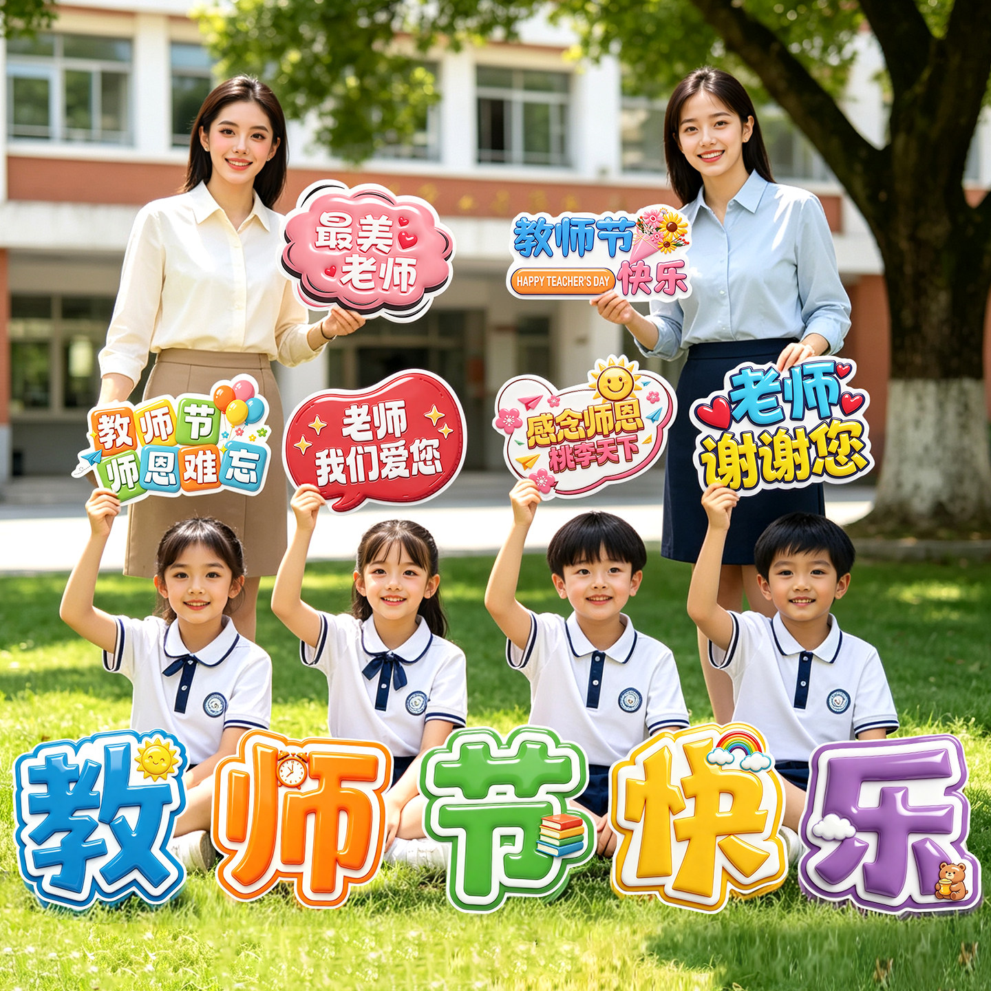 教师节快乐拍照手举牌小横幅道具图片
