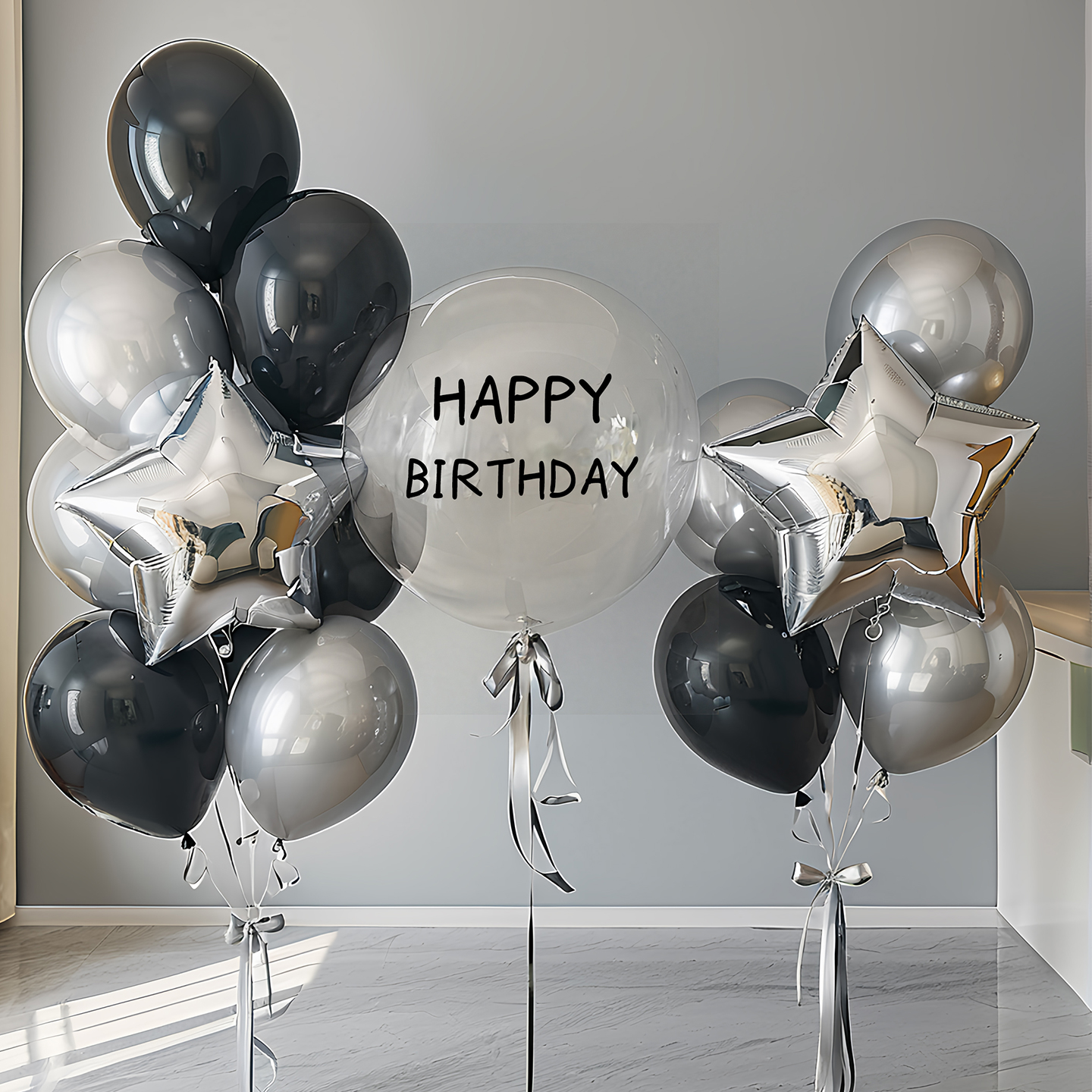 银黑色气球生日派对party布置