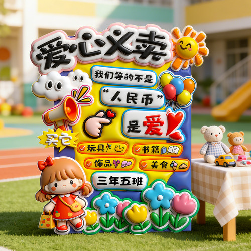 幼儿园义卖摆摊广告牌展板道具
