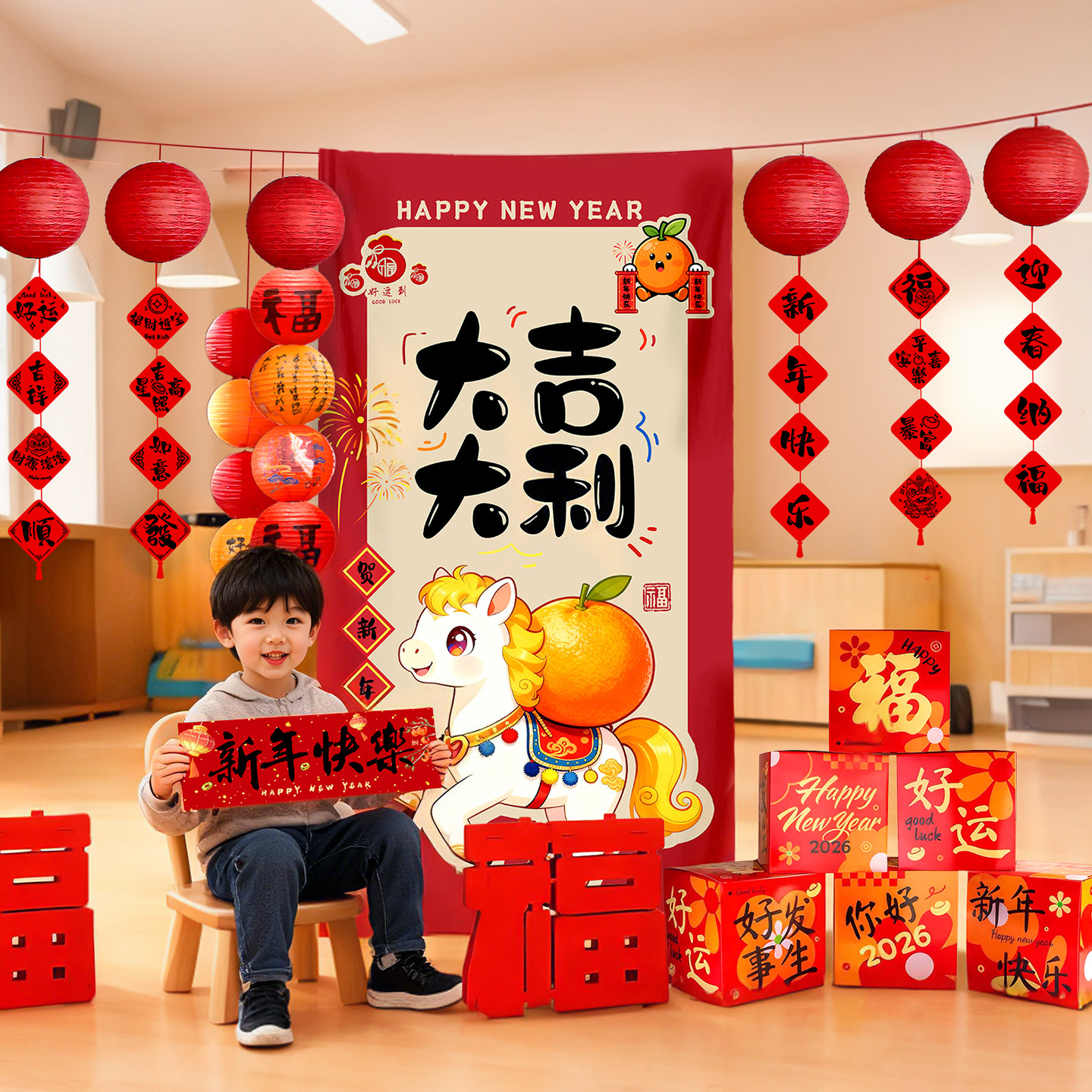 2026新年装饰幼儿园店铺橱窗春节过年氛围布置背景墙挂布拍照道具,节庆用品/礼品,节日装扮用品,淘宝优惠券,粉丝福利购,淘宝优惠卷