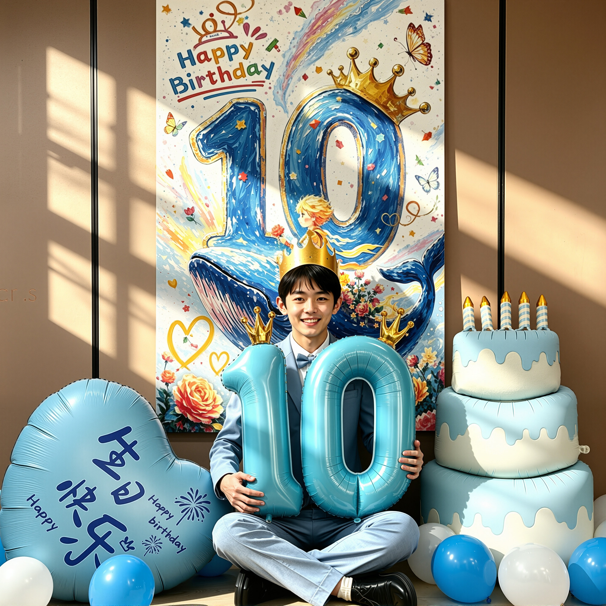 男孩10岁生日布置场景装饰12男童气球数字背景布高级氛围感道具