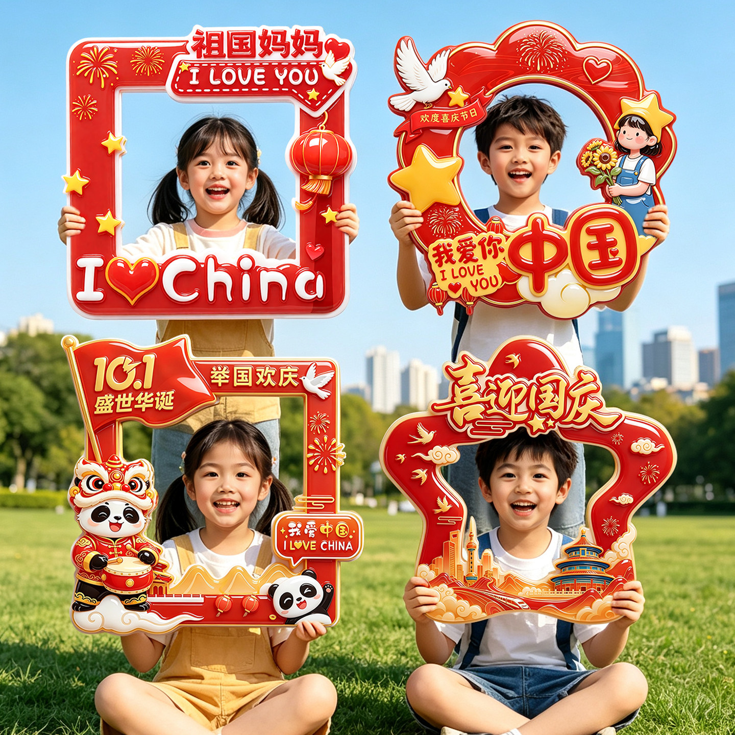 中秋国庆学校儿童拍照框活动道具图片