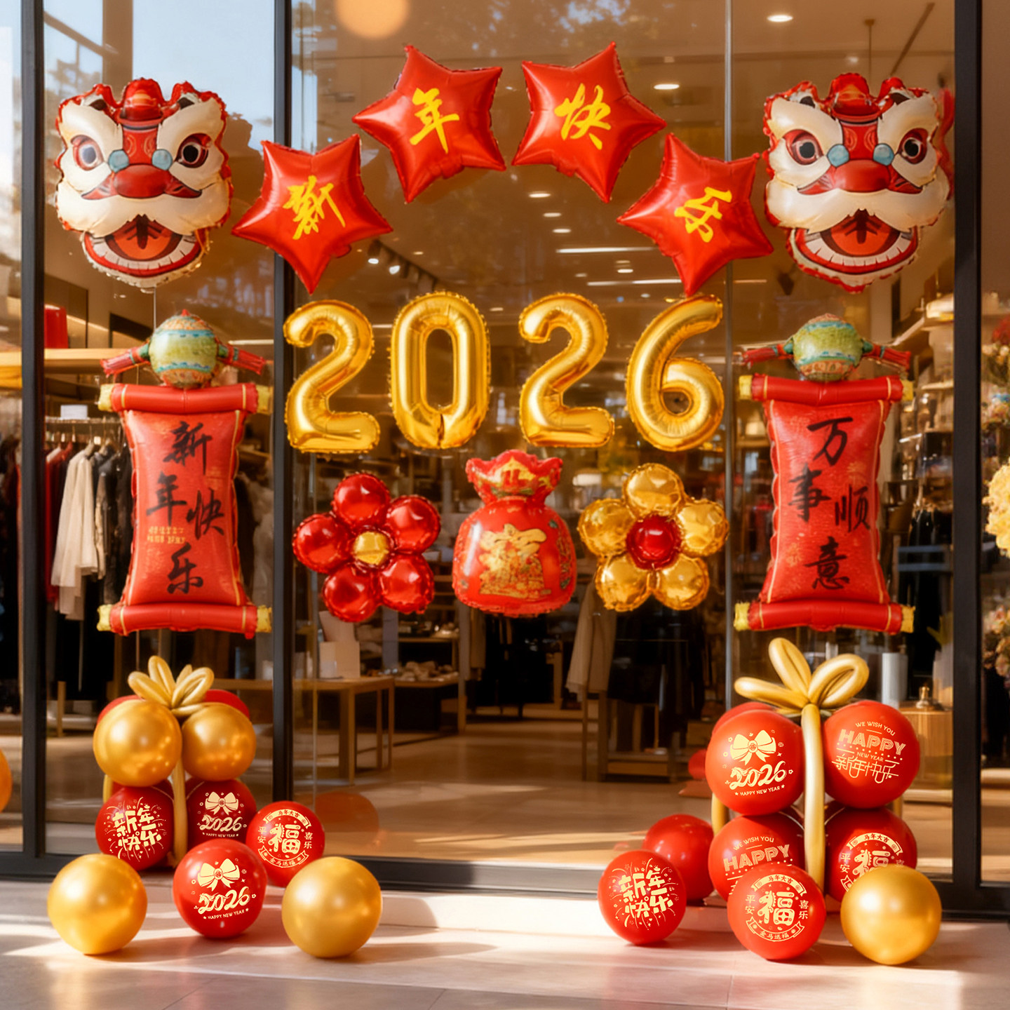 2026新年装饰气球店铺前台年会过年春节年味氛围场景布置背景墙,节庆用品/礼品,气球,淘宝优惠券,粉丝福利购,淘宝优惠卷