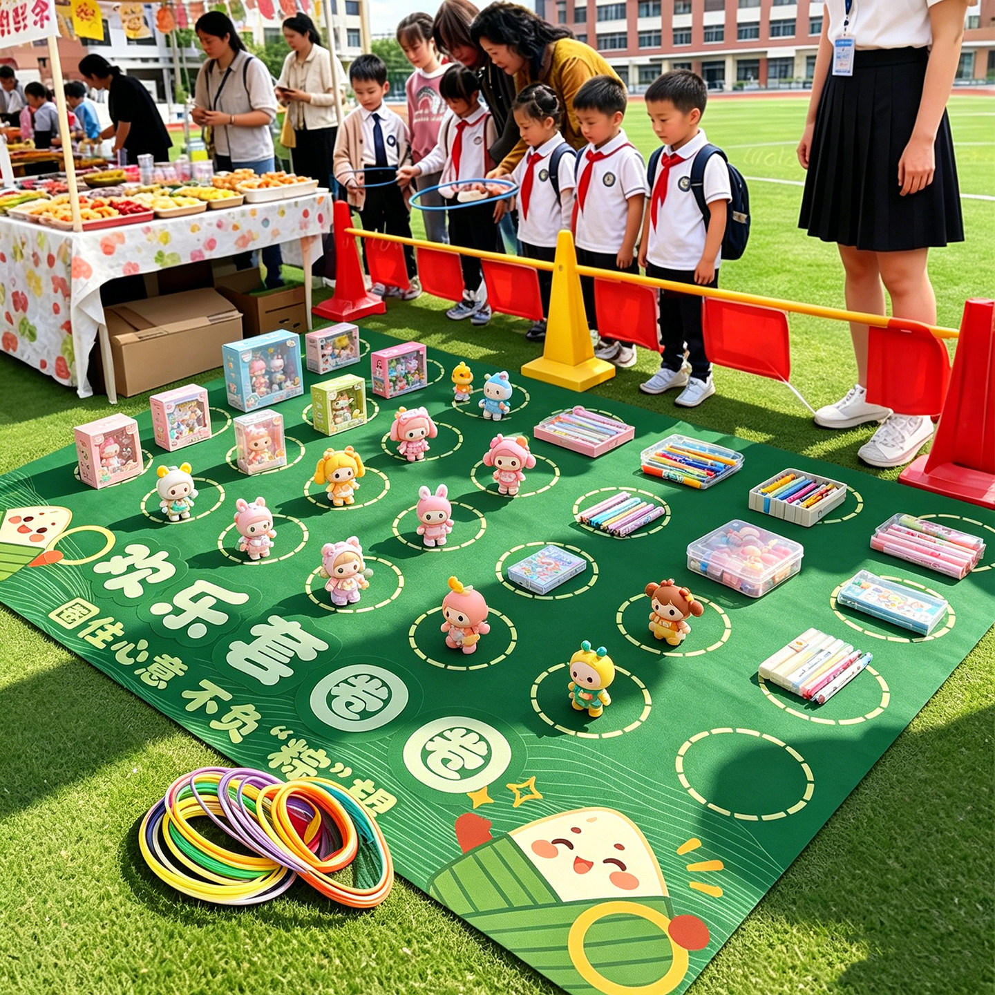 端午节儿童套圈游戏道具小学生跳蚤市场摊位装饰义卖摆摊活动全套
