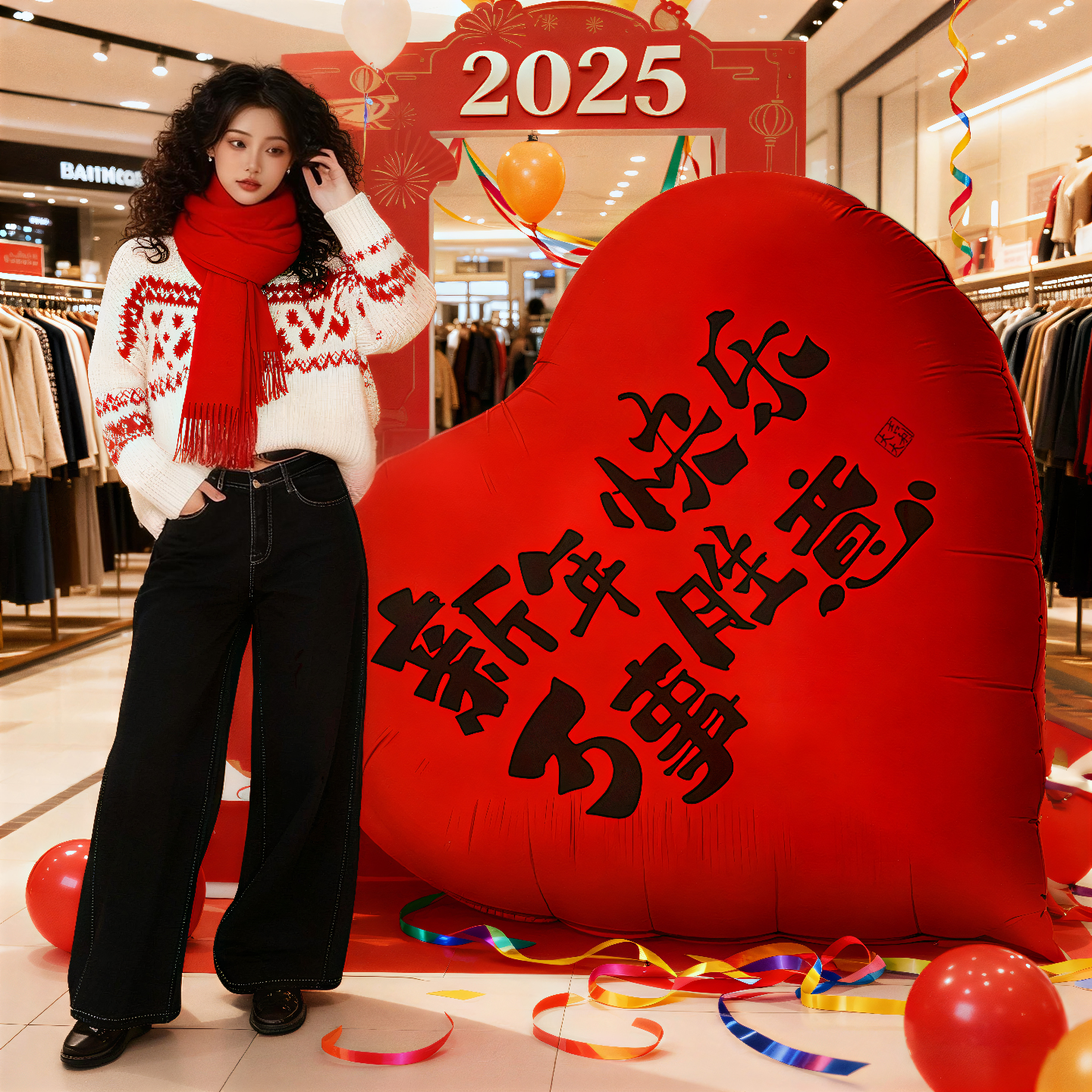 过年装饰大红爱心气球背景墙摆件