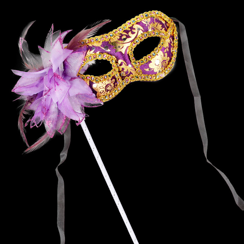 仕彩 万圣节威尼斯公主手持面具 化妆舞会装扮精美侧花包布面具