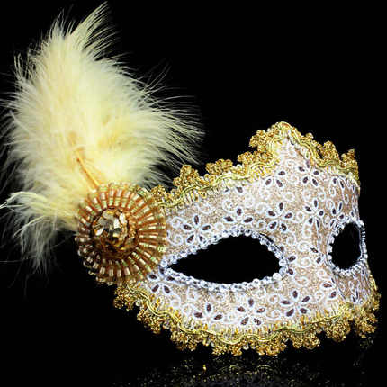 仕彩 万圣节皮革侧边长羽毛侧花面具舞会派对聚会威尼斯公主面具