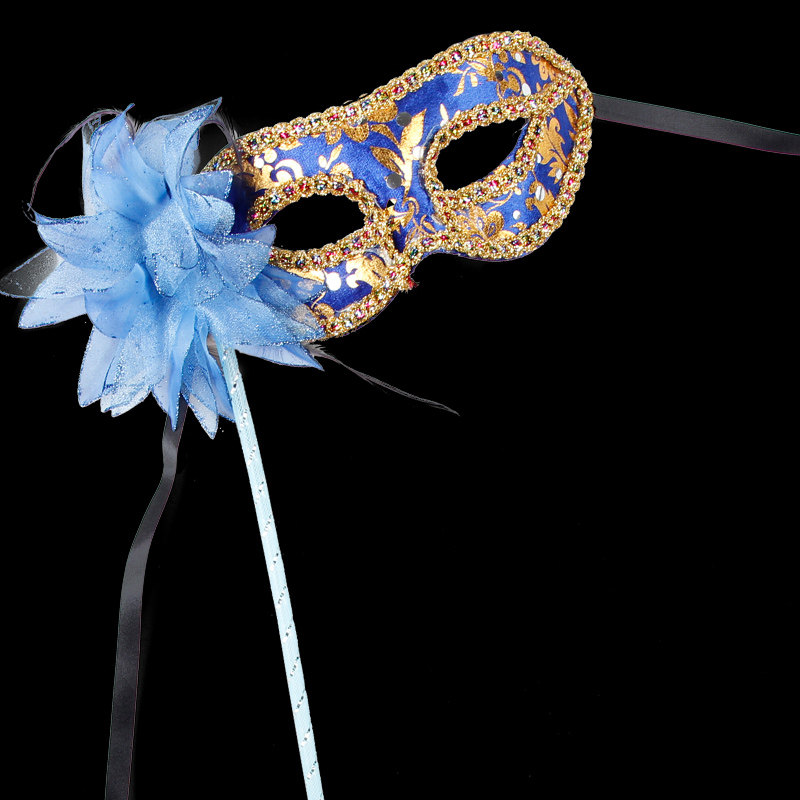 仕彩 万圣节威尼斯公主手持面具 化妆舞会装扮精美侧花包布面具