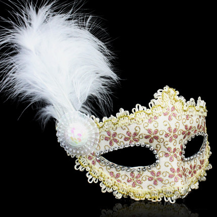 仕彩 万圣节皮革侧边长羽毛侧花面具舞会派对聚会威尼斯公主面具
