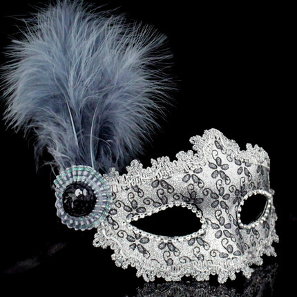 仕彩 万圣节皮革侧边长羽毛侧花面具舞会派对聚会威尼斯公主面具