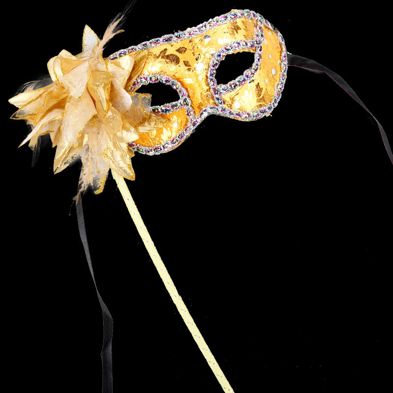 仕彩 万圣节威尼斯公主手持面具 化妆舞会装扮精美侧花包布面具