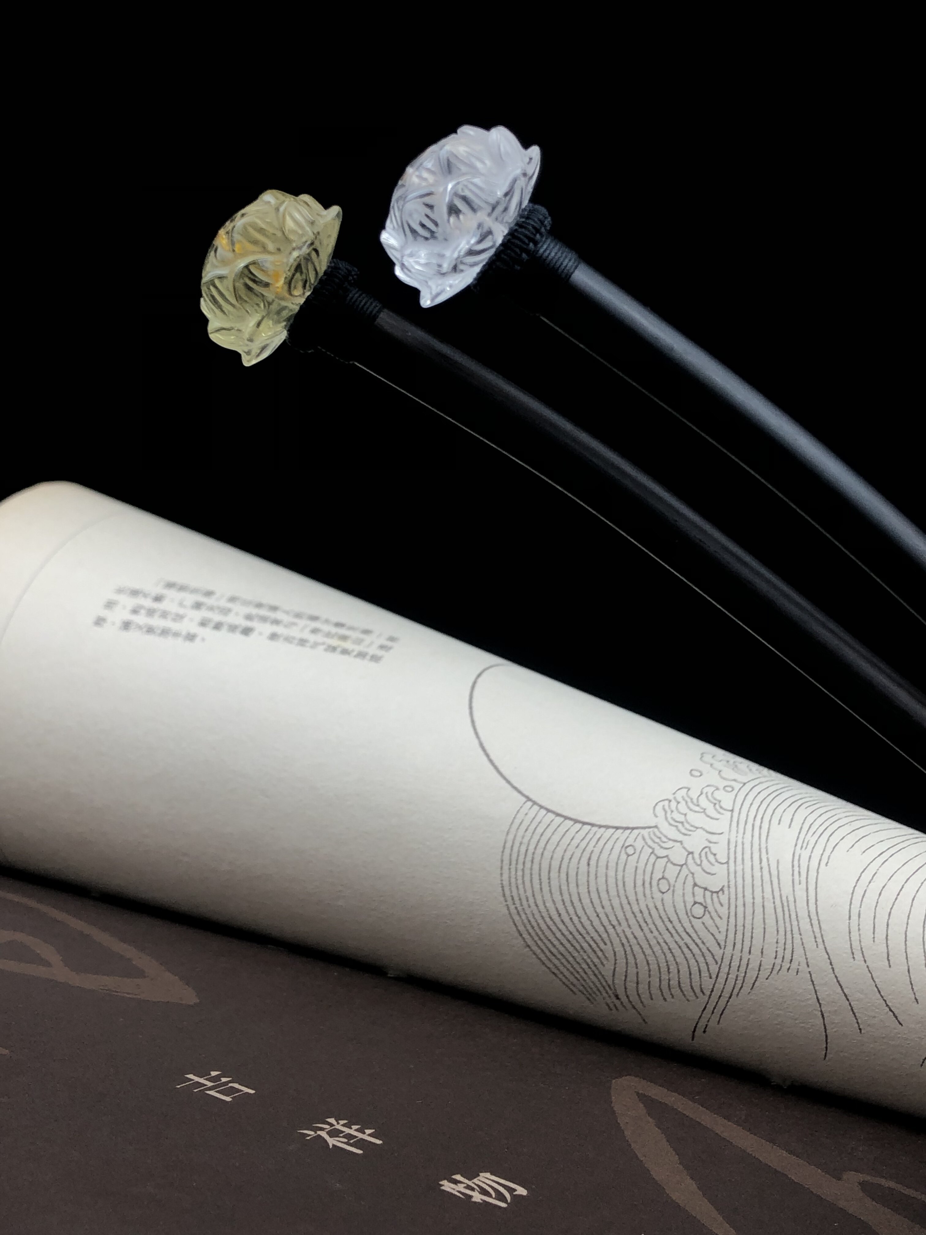 簪功夫正品原创设计天然黄白水晶紫光檀发簪简约乌木簪子汉服超仙