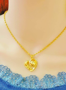 轻奢高品质真金色项链女爱心玫瑰