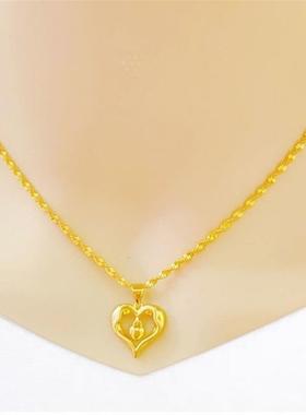 时尚沙金女款项链桃心不掉色性感锁骨百搭吊坠礼物爱心玫瑰四叶草