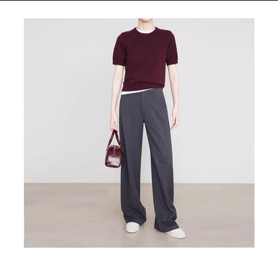 郑州女裤2025秋季新款高腰天丝羊毛窄版阔腿裤显瘦西装休闲裤9652