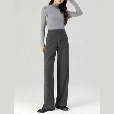 窄版阔腿裤女冬季新款裤子加厚醋酸羊毛直筒裤高腰宽松灰色西装裤
