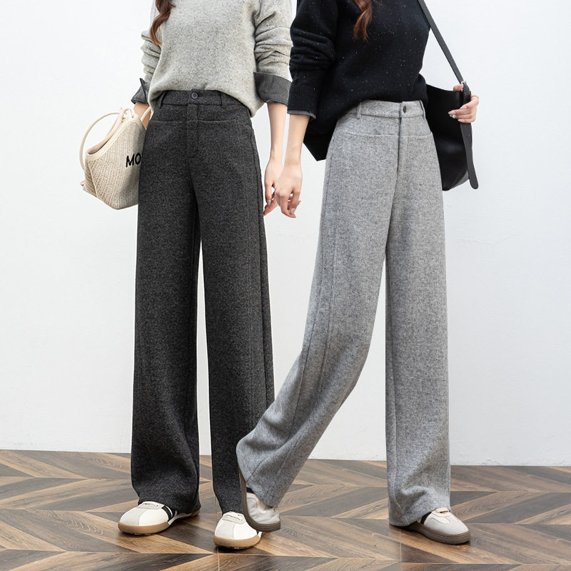 羊绒保暖阔腿裤女秋冬2026新款毛呢直筒休闲裤高腰显瘦加厚长裤