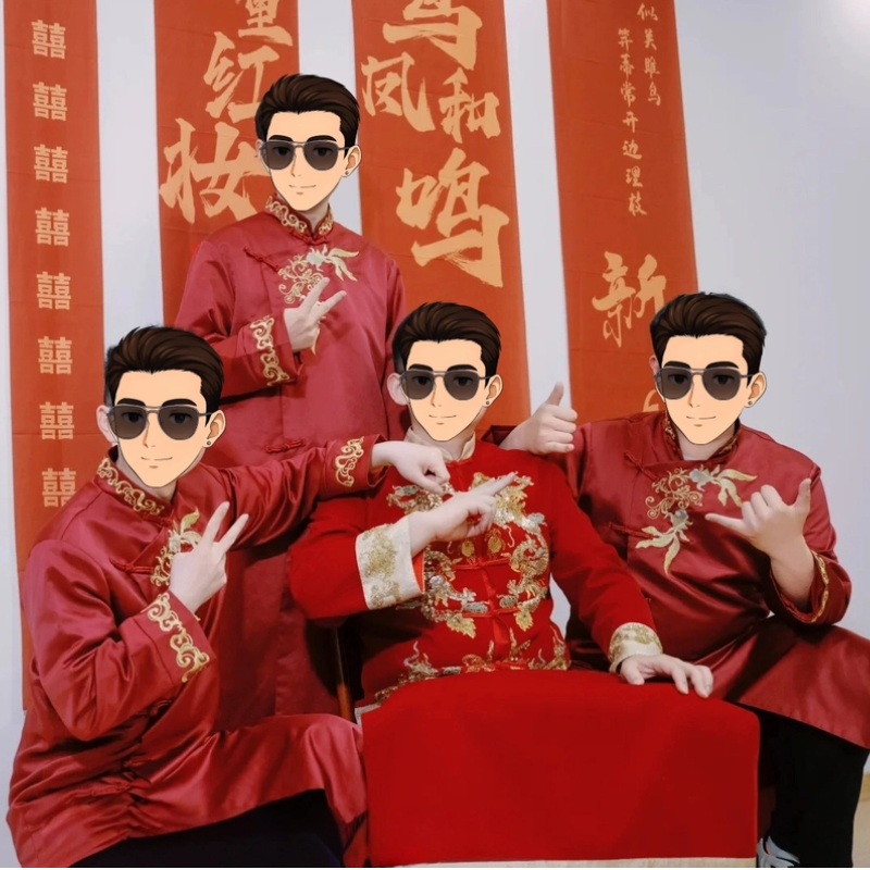 欢喜橙 创意伴郎服中式婚礼兄弟团服装接亲长衫长袍大褂马褂唐装