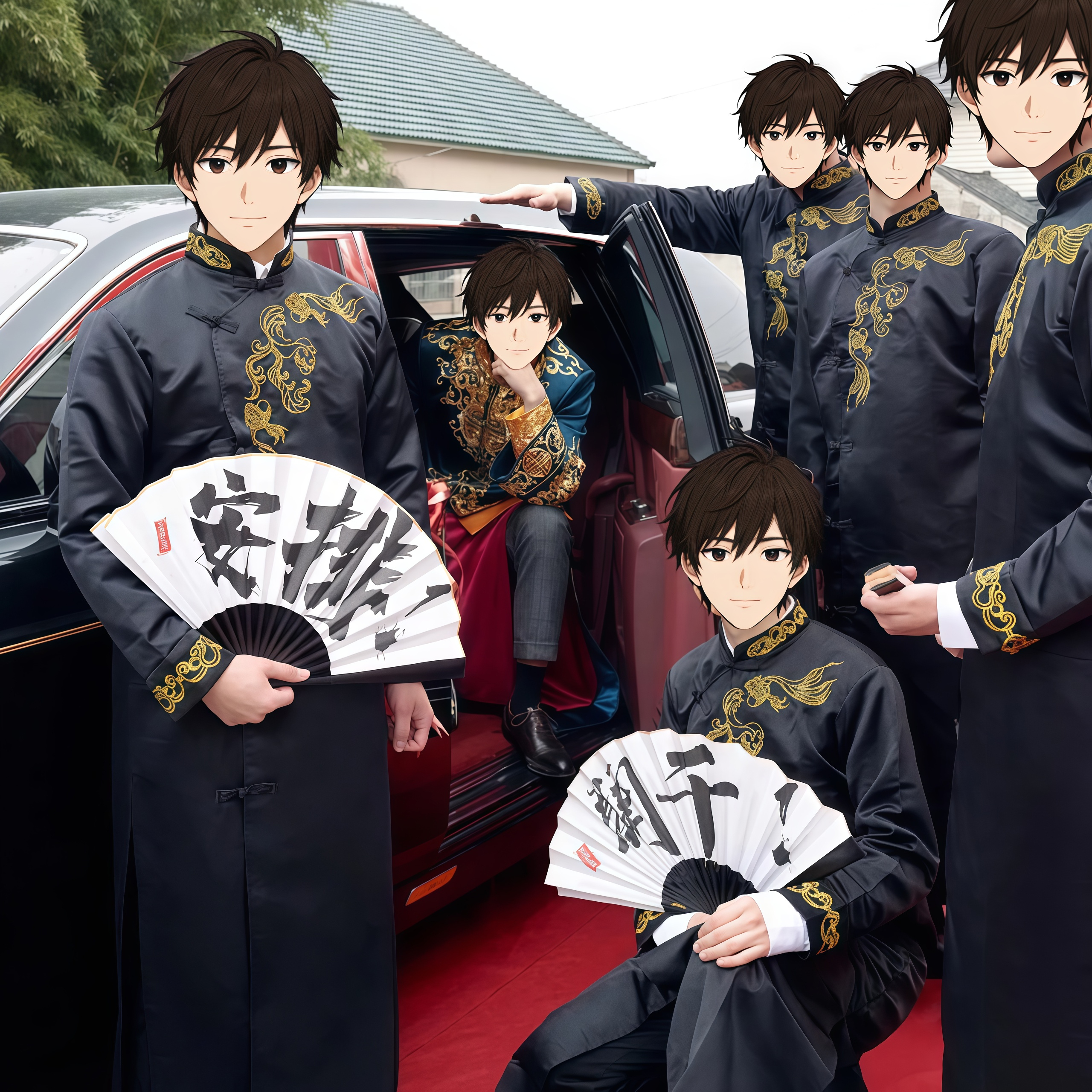 欢喜橙 中式礼服订婚兄弟团伴郎长袍迎亲相声大褂结婚礼服中国风