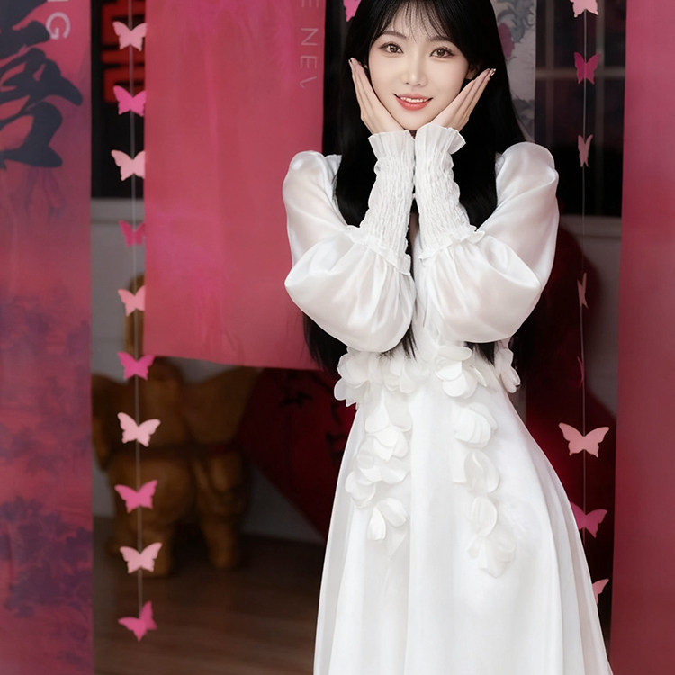 【月白】浪漫出门纱新娘晨袍