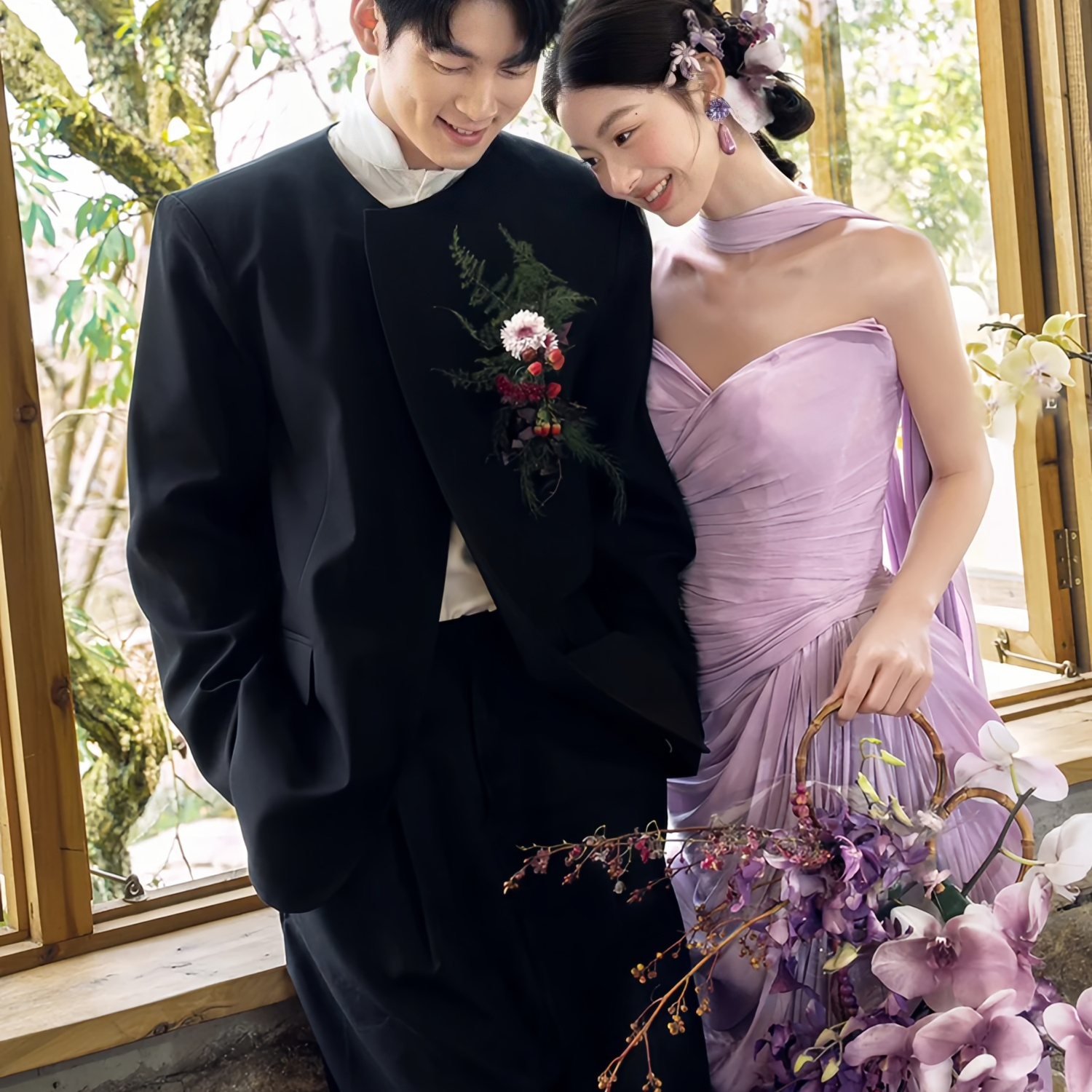 欢喜橙【逸舟】男士休闲无领西服外套新郎结婚礼服宽松西装套装