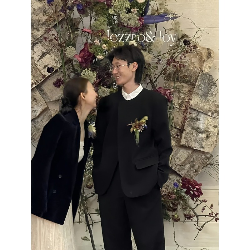 圆领西服套装男宽松休闲日常可穿西装外套婚礼新郎订婚宴登记领证