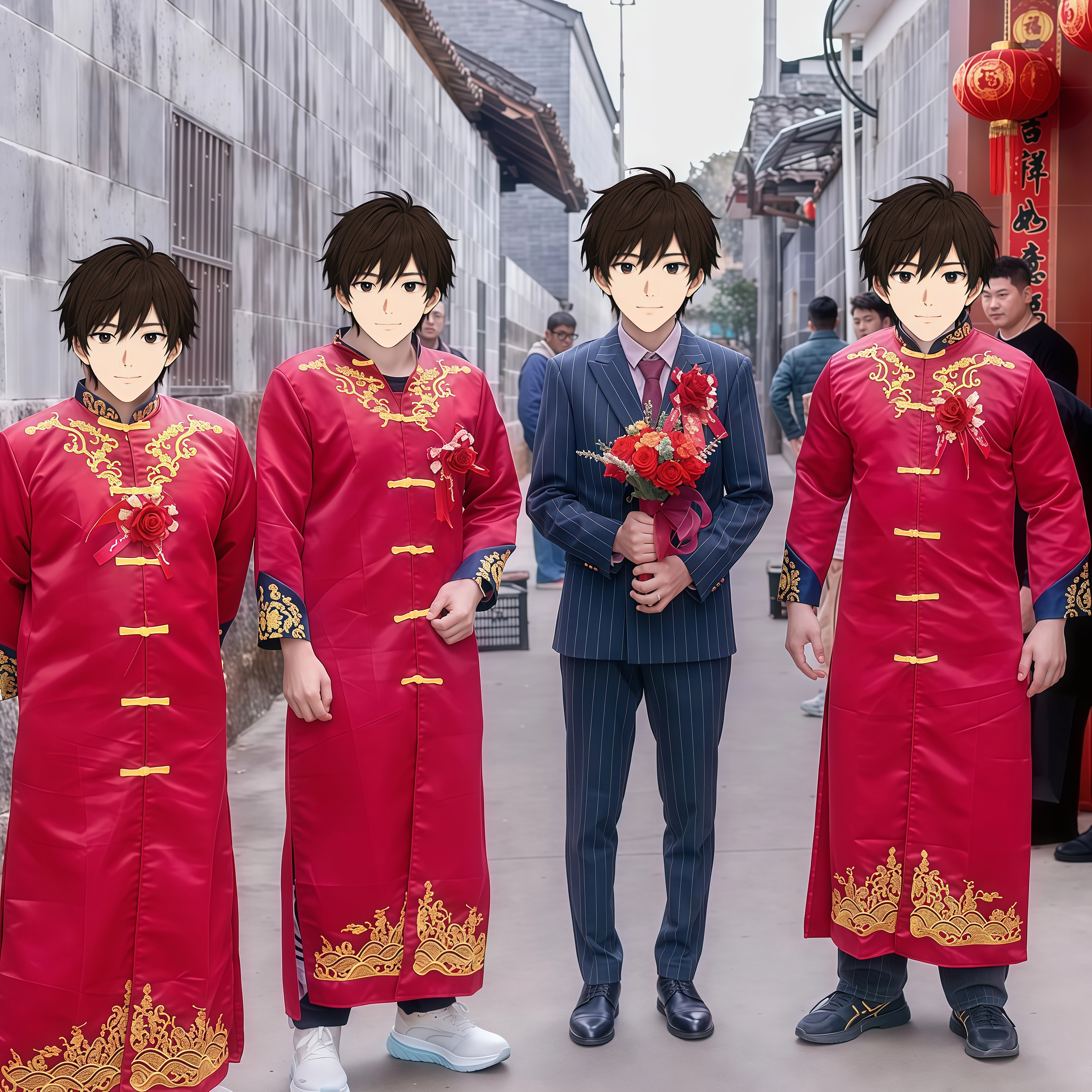 欢喜橙 伴郎服中式兄弟装唐装秋冬结婚长衫相声大褂长袍民族服装