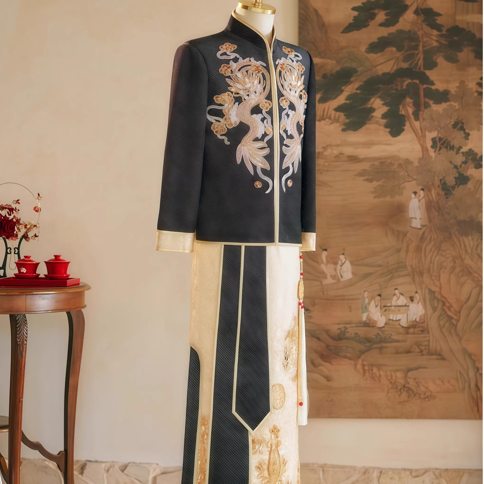 欢喜橙 新郎秀禾服结婚礼服中式新郎服婚礼龙凤褂唐装接亲秀和服