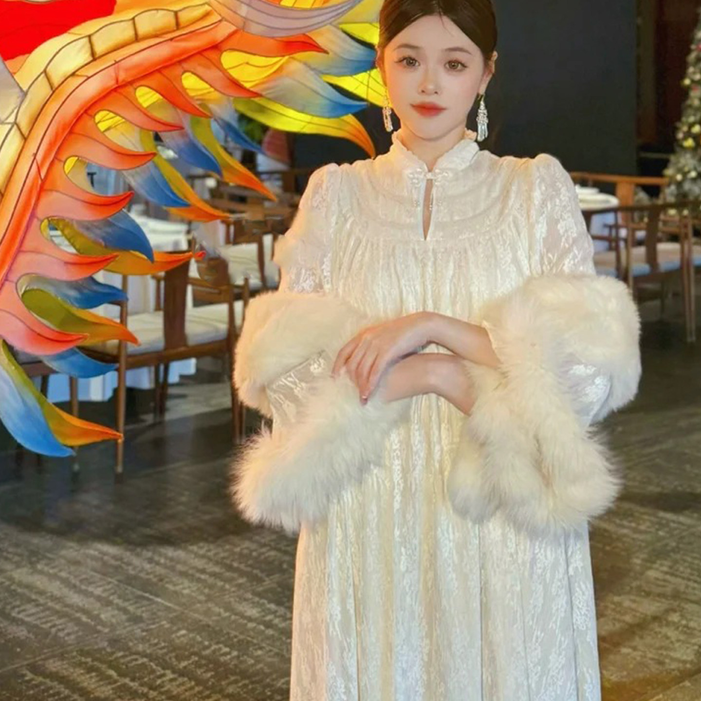 欢喜橙巨好看的冬装连衣裙圣诞节穿搭出席重要场合的裙子晨袍大码