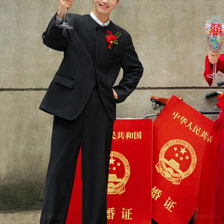 欢喜橙【墨影】新中式高级感西服套装订婚宴会接亲男士西装外套
