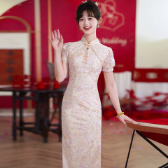 新中式国风粉色旗袍敬酒服新娘新款秋冬领证订婚结婚礼服女回门服