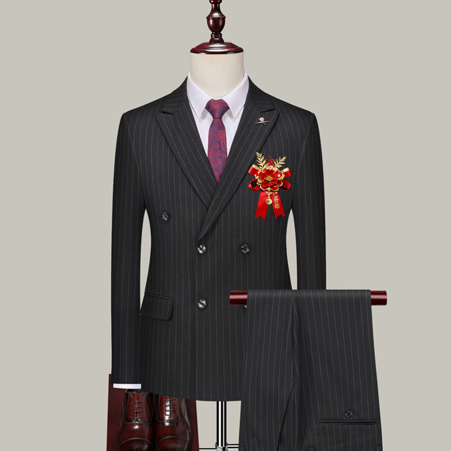 欢喜橙/新郎结婚西服套装男士韩版修身礼服商务正装西装男三件套